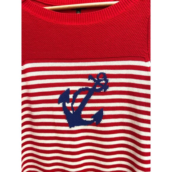 Talbots Petites Nautical Stripe Anchor Sweater Button Shoulder Preppy Coastal LP - Picture 3 of 6